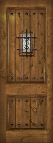 WDMA 32x96 Door (2ft8in by 8ft) Exterior Knotty Alder 96in 2 Panel V-Grooved Estancia Alder Door with Speakeasy / Clavos 1