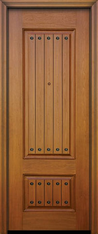 WDMA 32x96 Door (2ft8in by 8ft) Exterior Mahogany IMPACT | 96in 2 Panel Square V-Grooved Door with Clavos 1