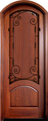 WDMA 34x78 Door (2ft10in by 6ft6in) Exterior Mahogany Aberdeen Solid Panel Single/Arch Top w Boneau Iron 1