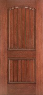 WDMA 34x80 Door (2ft10in by 6ft8in) Exterior Mahogany Fiberglass Impact Door 6ft8in 2 Panel Plank Soft Arch 1