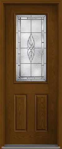 WDMA 34x96 Door (2ft10in by 8ft) Exterior Oak Kensington 8ft Half Lite 2 Panel Fiberglass Single Door 1