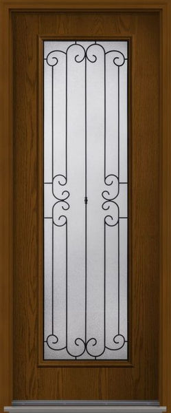 WDMA 34x96 Door (2ft10in by 8ft) Exterior Oak Riserva 8ft Full Lite W/ Stile Lines Fiberglass Single Door 1