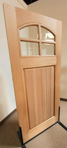 WDMA 36x80 Door (3ft by 6ft8in) Exterior Mahogany Single entry Door 4-Lite Arch lite 1 V-grooved Panel 2