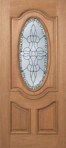 WDMA 36x80 Door (3ft by 6ft8in) Exterior Mahogany Carmel Single Door w/ Tiffany Glass 1