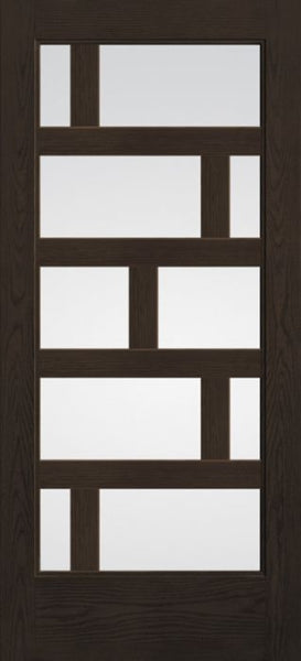 WDMA 36x80 Door (3ft by 6ft8in) Exterior Oak Contemporary Asymmetrical 10 Lite 6ft8in Full Lite Flush-Glazed Fiberglass Single Door 1