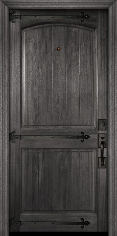 WDMA 36x80 Door (3ft by 6ft8in) Exterior Mahogany 36in x 80in Arch 2 Panel V-Grooved DoorCraft Door with Straps 2