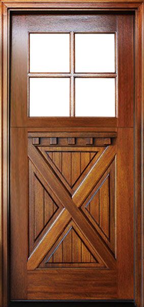 WDMA 36x80 Door (3ft by 6ft8in) Exterior Swing Mahogany Craftsman Crossbuck Panel 4 Lite Square Single Door Dutch Door 1