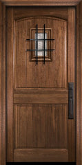WDMA 36x80 Door (3ft by 6ft8in) Exterior Mahogany 36in x 80in Arch 2 Panel V-Grooved DoorCraft Door with Speakeasy 2
