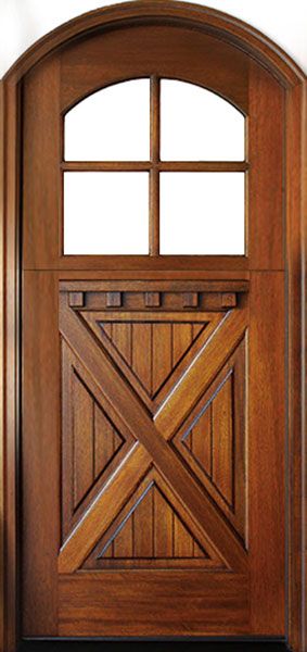 WDMA 36x80 Door (3ft by 6ft8in) Exterior Swing Mahogany Craftsman Crossbuck Panel 4 Lite Arched Single Door/Arch Top Dutch Door 1