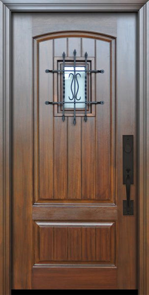 WDMA 36x80 Door (3ft by 6ft8in) Exterior Cherry Pro 80in 2 Panel Arch V-Groove Door with Speakeasy 1