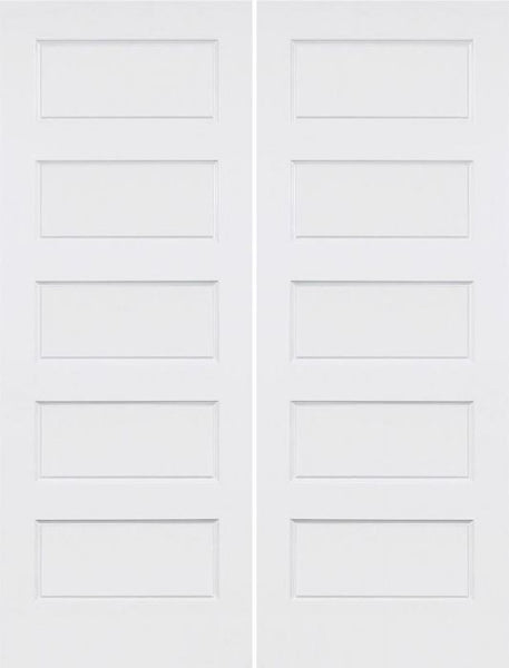 WDMA 36x96 Door (3ft by 8ft) Interior Swing Smooth 96in Conmore 5 Panel Shaker Solid Core Double Door|1-3/8in Thick 1