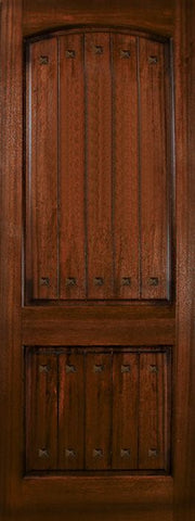 WDMA 36x96 Door (3ft by 8ft) Exterior Mahogany 36in x 96in Arch 2 Panel V-Grooved DoorCraft Door with Clavos 1