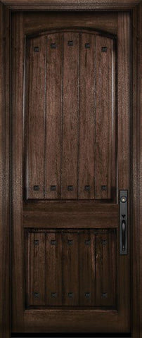 WDMA 36x96 Door (3ft by 8ft) Exterior Mahogany 36in x 96in Arch 2 Panel V-Grooved DoorCraft Door with Clavos 2