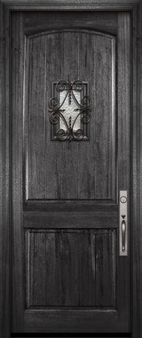 WDMA 36x96 Door (3ft by 8ft) Exterior Mahogany 36in x 96in Arch 2 Panel V-Grooved DoorCraft Door with Speakeasy 2