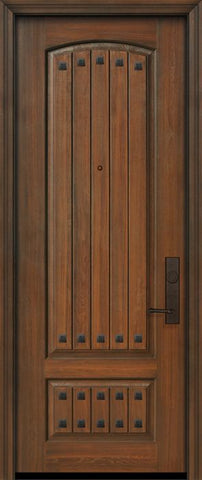 WDMA 36x96 Door (3ft by 8ft) Exterior Cherry Pro 96in 2 Panel Arch V-Grooved Door with Clavos 1