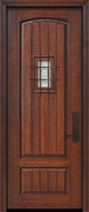 WDMA 36x96 Door (3ft by 8ft) Exterior Cherry Pro 96in 2 Panel Arch V-Groove Door with Speakeasy 1