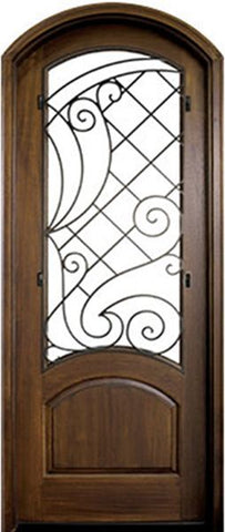 WDMA 36x96 Door (3ft by 8ft) Exterior Swing Mahogany Aberdeen Single Door/Arch Top w Iron #1 Left 1