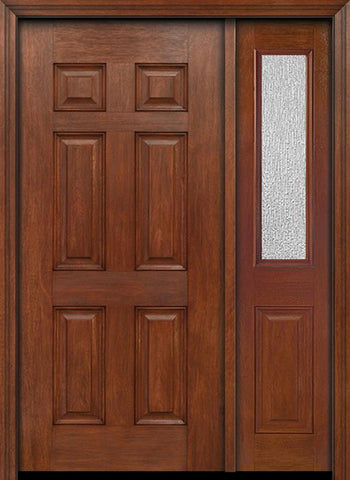 WDMA 42x80 Door (3ft6in by 6ft8in) Exterior Mahogany Six Panel Single Entry Door Sidelight 1/2 Lite Rain Glass 1