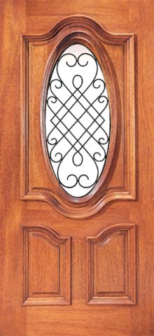 WDMA 42x80 Door (3ft6in by 6ft8in) Exterior Mahogany Oval Lite External Single Door with Decorative Ironwork 1