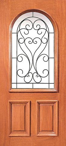 WDMA 42x80 Door (3ft6in by 6ft8in) Exterior Mahogany Insulated Radius Lite Home Single Door with Ironwork 1