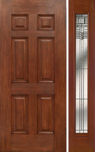WDMA 42x80 Door (3ft6in by 6ft8in) Exterior Mahogany Six Panel Single Entry Door Sidelight Full Lite KP Glass 1