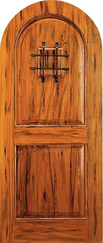 WDMA 42x96 Door (3ft6in by 8ft) Exterior Tropical Hardwood RA-465 Speakeasy Round Top Raised 2-Panel Rustic Hardwood Entry Single Door 1