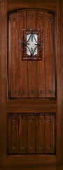 WDMA 42x96 Door (3ft6in by 8ft) Exterior Mahogany 42in x 96in Arch 2 Panel V-Grooved DoorCraft Door with Speakeasy / Clavos 1