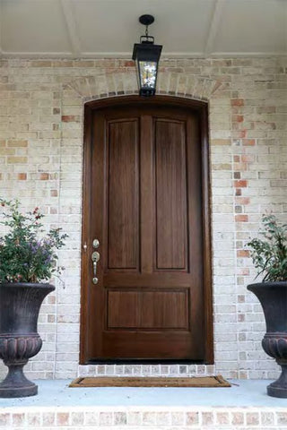 WDMA 42x96 Door (3ft6in by 8ft) Exterior Swing Mahogany Trinity 3 Panel Single Door/Arch Top 2-1/4 Thick 2
