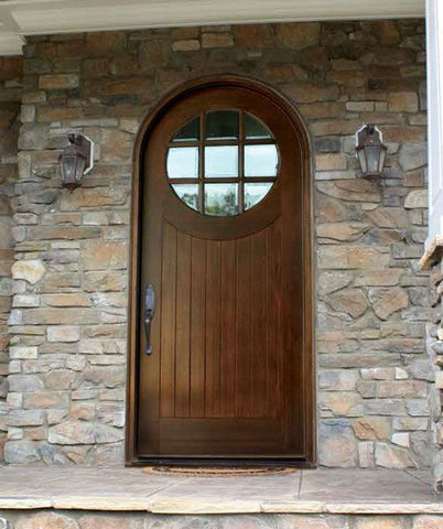 WDMA 42x96 Door (3ft6in by 8ft) Exterior Swing Mahogany Porthole 9 Lite Single Door/Round Top 2