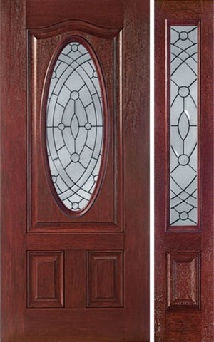 WDMA 44x80 Door (3ft8in by 6ft8in) Exterior Cherry Oval Three Panel Single Entry Door Sidelight EE Glass 1