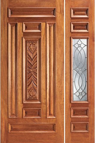 WDMA 44x80 Door (3ft8in by 6ft8in) Exterior Mahogany Prehung 1 Lite House One Sidelight Door 1