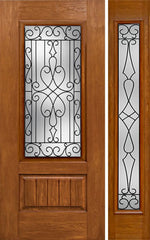 WDMA 44x80 Door (3ft8in by 6ft8in) Exterior Cherry Plank Panel 3/4 Lite Single Entry Door Sidelight Full Lite Wyngate Glass 1