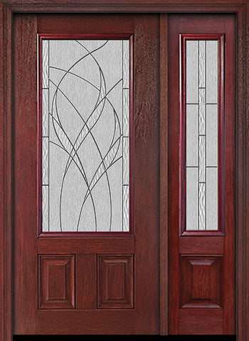 WDMA 44x80 Door (3ft8in by 6ft8in) Exterior Cherry 3/4 Lite Two Panel Single Entry Door Sidelight Waterside Glass 1