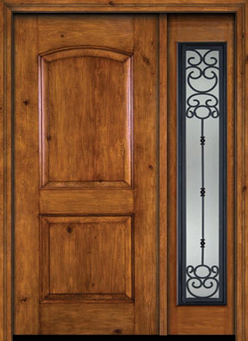 WDMA 44x80 Door (3ft8in by 6ft8in) Exterior Knotty Alder Alder Rustic Plain Panel Single Entry Door Sidelight Belle Meade Glass 1