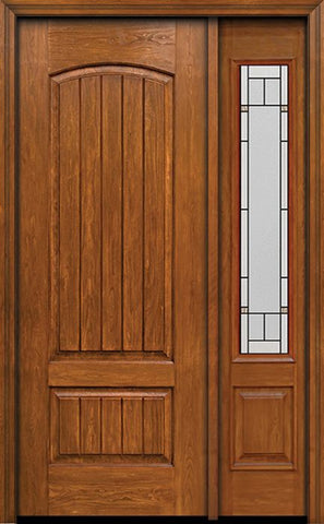 WDMA 44x96 Door (3ft8in by 8ft) Exterior Cherry 96in Plank Two Panel Single Entry Door Sidelight Topaz Glass 1