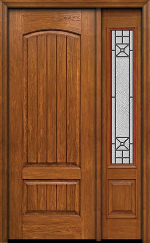 WDMA 44x96 Door (3ft8in by 8ft) Exterior Cherry 96in Plank Two Panel Single Entry Door Sidelight Courtyard Glass 1