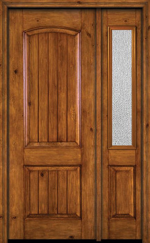 WDMA 44x96 Door (3ft8in by 8ft) Exterior Knotty Alder 96in Alder Rustic V-Grooved Panel Single Entry Door Sidelight Rain Glass 1
