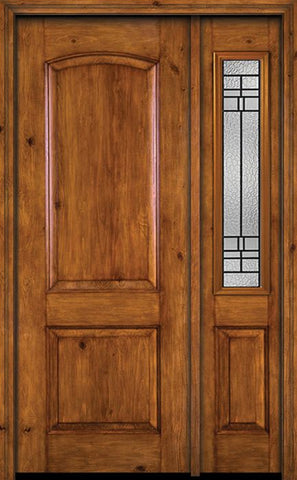 WDMA 44x96 Door (3ft8in by 8ft) Exterior Knotty Alder 96in Alder Rustic Plain Panel Single Entry Door Sidelight Pembrook Glass 1