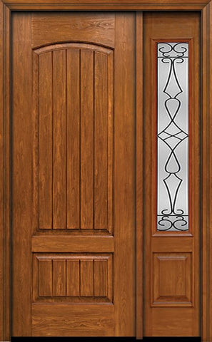 WDMA 44x96 Door (3ft8in by 8ft) Exterior Cherry 96in Plank Two Panel Single Entry Door Sidelight Wyngate Glass 1
