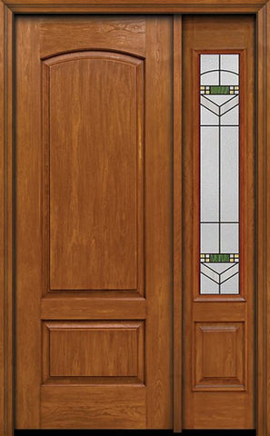 WDMA 44x96 Door (3ft8in by 8ft) Exterior Cherry 96in Two Panel Camber Single Entry Door Sidelight Greenfield Glass 1