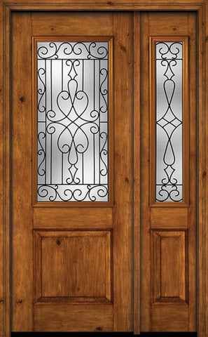 WDMA 44x96 Door (3ft8in by 8ft) Exterior Knotty Alder 96in Alder Rustic Plain Panel 2/3 Lite Single Entry Door Sidelight Wyngate Glass 1