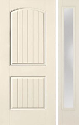 WDMA 46x80 Door (3ft10in by 6ft8in) Exterior Smooth 2 Panel Plank Soft Arch Star Door 1 Side Clear 1