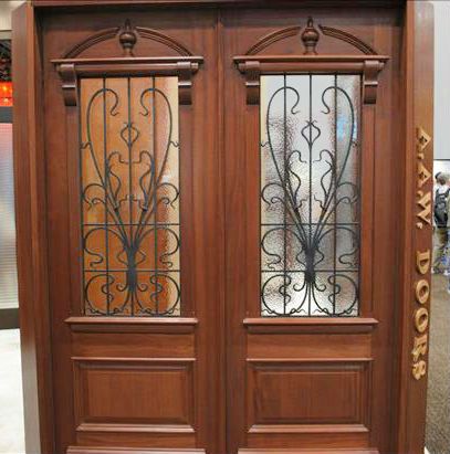 WDMA 48x120 Door (4ft by 10ft) Exterior Mahogany AN-2009-1 Hand Carved Art Nouveau Forged Iron Glass Single Door 8