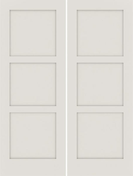 WDMA 48x80 Door (4ft by 6ft8in) Interior Swing Smooth 80in Primed 3 Panel Shaker Double Door|1-3/8in Thick 1