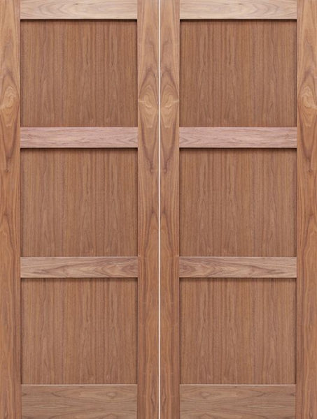 WDMA 48x80 Door (4ft by 6ft8in) Interior Barn Walnut 3-Panel Solid Shaker Style Double Door SH-18 1