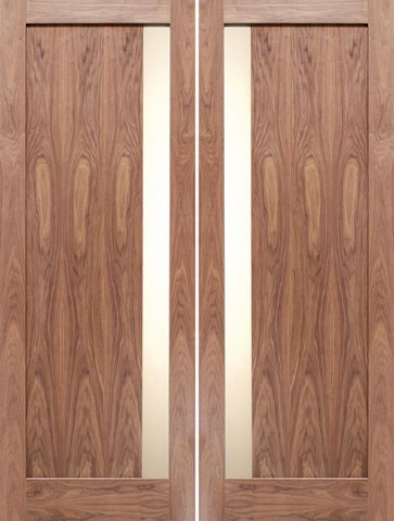 WDMA 48x80 Door (4ft by 6ft8in) Interior Barn Walnut Modern Slimlite Shaker Double Door w/ Matte Glass SH-15 1
