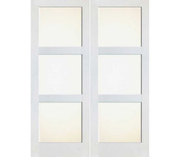 WDMA 48x80 Door (4ft by 6ft8in) Interior Swing Pine 80in Primed 3 Lite Frosted Shaker Double Door | 4603 1
