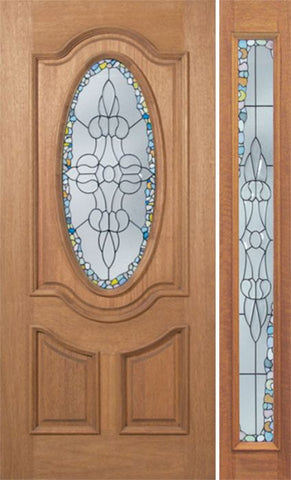 WDMA 48x80 Door (4ft by 6ft8in) Exterior Mahogany Carmel Single Door/1side w/ Tiffany Glass 1
