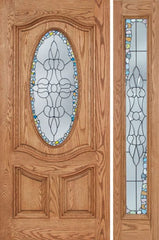 WDMA 48x80 Door (4ft by 6ft8in) Exterior Oak Dally Single Door/1side w/ Tiffany Glass - 6ft8in Tall 1