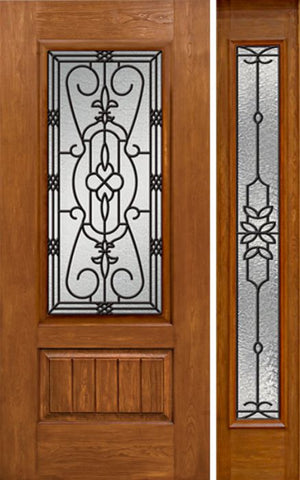 WDMA 48x80 Door (4ft by 6ft8in) Exterior Cherry Plank Panel 3/4 Lite Single Entry Door Sidelight Full Lite w/ MD Glass 1